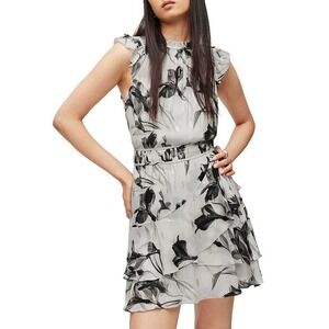 AllSaints Caylan Iris Mini Dress Ecru White Floral Ruffle Cap Sleeve Sz 10